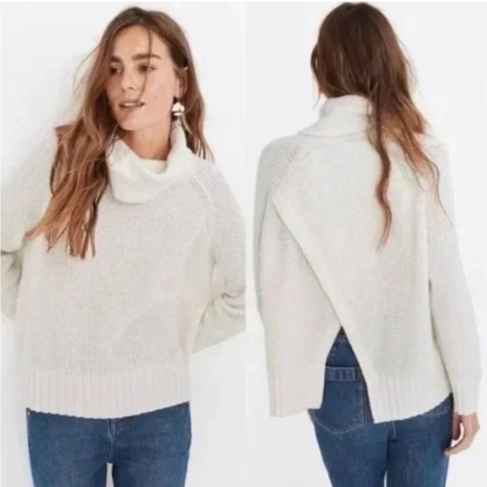 Madewell Eastbrook Ivory Split Back Turtleneck Cotton Merino Wool Sweater XS